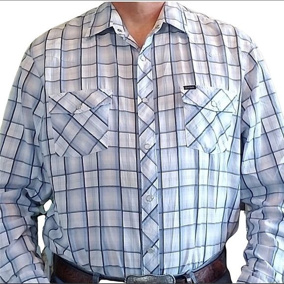 Bullhead Blue Plaid Western Pearl Snap Shirt size XXL - Picture 2 of 7